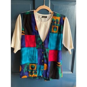 Vintage 90s Vest Top New Concepts Vintage Geometric Colorblock Size Smalll